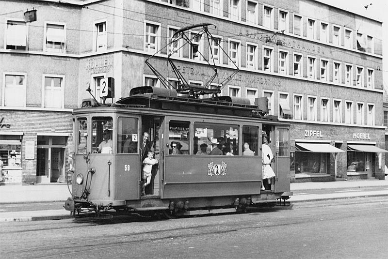 Be 2/2 59 Linie 2 Basel, Viaduktstrasse Rtg. Markthalle 2. August 1959 © Sammlung Dominik Madörin, CH-Ettingen