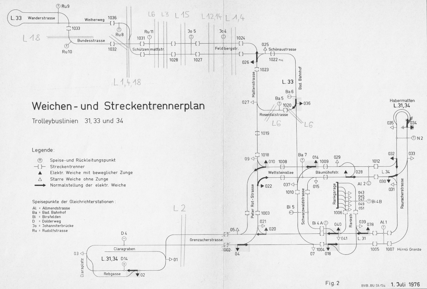 Weichen- und Streckentrennerplan 1976