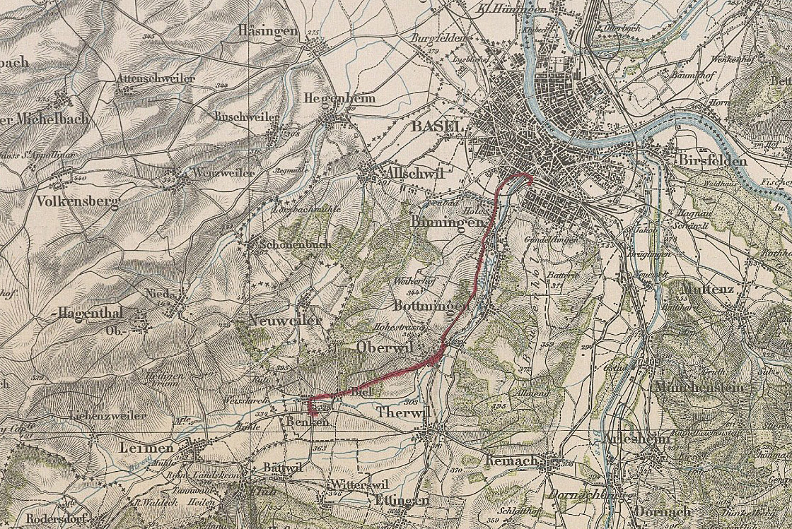 Karte mit Linienverlauf 